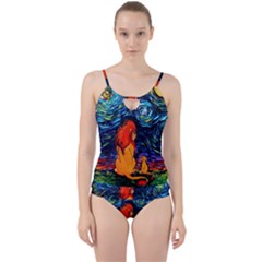 Lion Art Starry Night Van Gogh Cut Out Top Tankini Set by Modalart