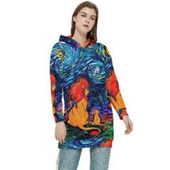 Lion Art Starry Night Van Gogh Women s Long Oversized Pullover Hoodie