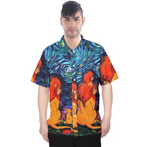 Lion Art Starry Night Van Gogh Men s Hawaii Shirt by Modalart