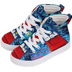 Red House Dog Cartoon Starry Night Kids  Hi-top Skate Sneakers by Modalart