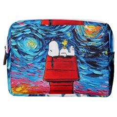 Red House Dog Cartoon Starry Night Make Up Pouch (medium) by Modalart