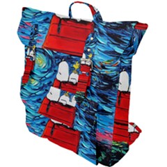 Red House Dog Cartoon Starry Night Buckle Up Backpack by Modalart