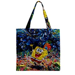 Art Cartoon Starry Night Van Gogh Zipper Grocery Tote Bag by Modalart