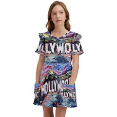 Hollywood Art Starry Night Van Gogh Kids  Frilly Sleeves Pocket Dress by Modalart