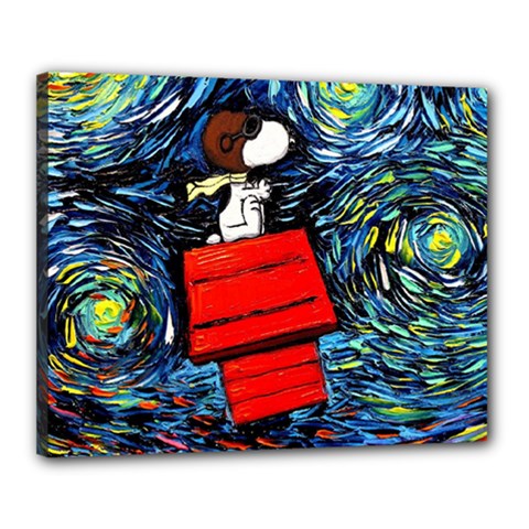 Dog Flying House Cartoon Starry Night Vincent Van Gogh Parody Canvas 20  X 16  (stretched) by Modalart