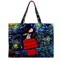 Dog Flying House Cartoon Starry Night Vincent Van Gogh Parody Zipper Mini Tote Bag by Modalart