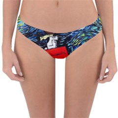 Dog Flying House Cartoon Starry Night Vincent Van Gogh Parody Reversible Hipster Bikini Bottoms by Modalart