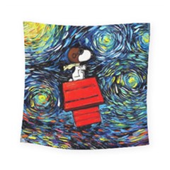 Dog Flying House Cartoon Starry Night Vincent Van Gogh Parody Square Tapestry (small) by Modalart