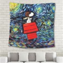 Dog Flying House Cartoon Starry Night Vincent Van Gogh Parody Square Tapestry (Large) View2