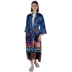 Cartoon Dog Vincent Van Gogh s Starry Night Parody Maxi Satin Kimono by Modalart