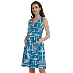 Geometric Rectangle Shape Linear Sleeveless Dress With Pocket