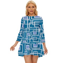 Geometric Rectangle Shape Linear Long Sleeve Babydoll Dress by Pakjumat