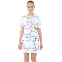 Set Chalk Out Chitchat Scribble Sixties Short Sleeve Mini Dress by Pakjumat