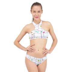 Set Chalk Out Chitchat Scribble High Neck Bikini Set by Pakjumat