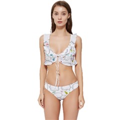 Set Chalk Out Chitchat Scribble Low Cut Ruffle Edge Bikini Set by Pakjumat