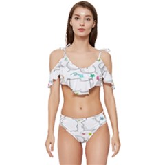 Set Chalk Out Chitchat Scribble Ruffle Edge Tie Up Bikini Set	 by Pakjumat