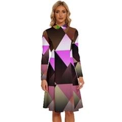 Abstract Geometric Triangles Shapes Long Sleeve Shirt Collar A-line Dress by Pakjumat