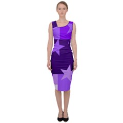 Purple Stars Pattern Shape Sleeveless Pencil Dress by Pakjumat