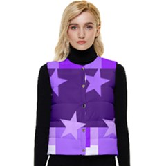 Purple Stars Pattern Shape Women s Button Up Puffer Vest by Pakjumat