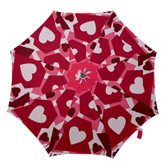 Pink Hearts Pattern Love Shape Hook Handle Umbrellas (medium) by Pakjumat