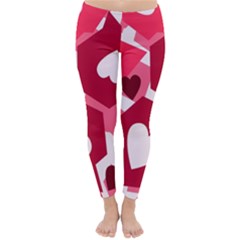 Pink Hearts Pattern Love Shape Classic Winter Leggings by Pakjumat