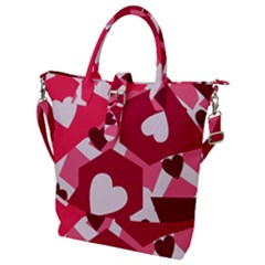 Pink Hearts Pattern Love Shape Buckle Top Tote Bag by Pakjumat