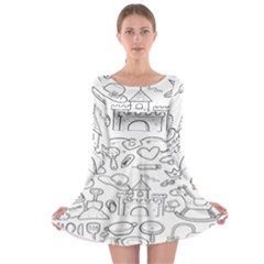 Baby Hand Sketch Drawn Toy Doodle Long Sleeve Skater Dress by Pakjumat