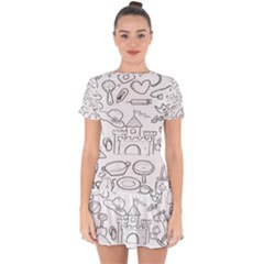 Baby Hand Sketch Drawn Toy Doodle Drop Hem Mini Chiffon Dress by Pakjumat