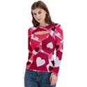 Pink Hearts Pattern Love Shape Women s Cut Out Long Sleeve T-Shirt View2