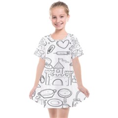 Baby Hand Sketch Drawn Toy Doodle Kids  Smock Dress by Pakjumat