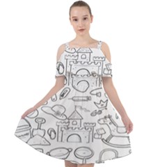 Baby Hand Sketch Drawn Toy Doodle Cut Out Shoulders Chiffon Dress by Pakjumat