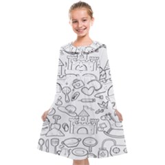 Baby Hand Sketch Drawn Toy Doodle Kids  Midi Sailor Dress by Pakjumat