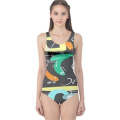 Repetition Seamless Child Sketch One Piece Swimsuit by Pakjumat