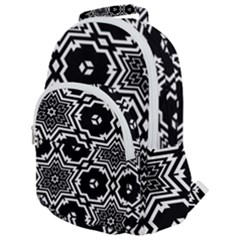 Black And White Pattern Background Structure Rounded Multi Pocket Backpack by Pakjumat