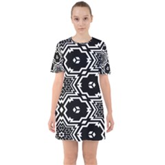 Black And White Pattern Background Structure Sixties Short Sleeve Mini Dress by Pakjumat