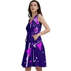 Purple Blue Geometric Pattern Sleeveless V-neck Skater Dress With Pockets by Pakjumat
