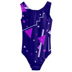 Purple Blue Geometric Pattern Kids  Cut-out Back One Piece Swimsuit by Pakjumat