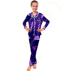 Memphis Pattern Geometric Abstract Kids  Satin Long Sleeve Pajamas Set by Pakjumat