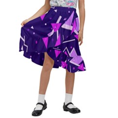 Memphis Pattern Geometric Abstract Kids  Ruffle Flared Wrap Midi Skirt by Pakjumat