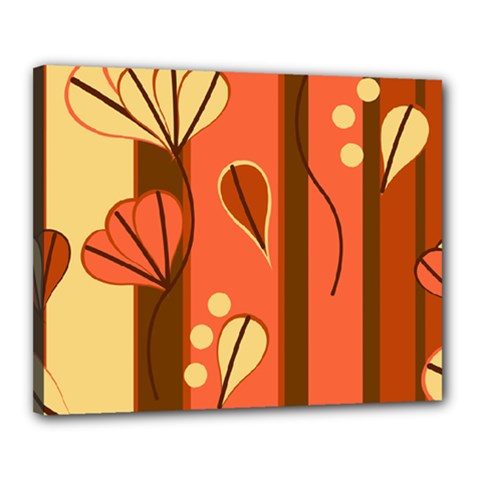 Amber Yellow Stripes Leaves Floral Canvas 20  X 16  (stretched) by Pakjumat
