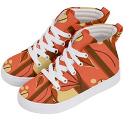 Amber Yellow Stripes Leaves Floral Kids  Hi-Top Skate Sneakers