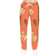 Amber Yellow Stripes Leaves Floral Women Velvet Drawstring Pants