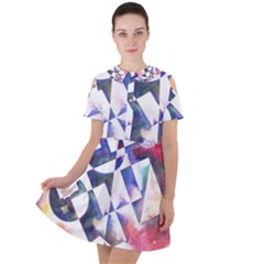 Abstract Art Work 1 Short Sleeve Shoulder Cut Out Dress 