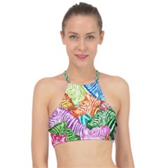 Zebra Colorful Abstract Collage Halter Bikini Top by Amaryn4rt