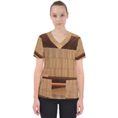 Architecture Art Boxes Brown Women s V-neck Scrub Top by Amaryn4rt