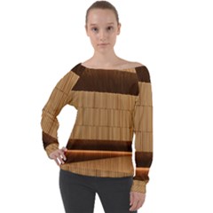 Architecture Art Boxes Brown Off Shoulder Long Sleeve Velour Top by Amaryn4rt