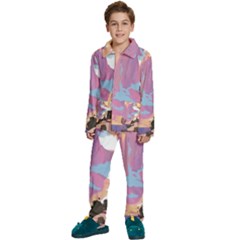 Pink Mountains Grand Canyon Psychedelic Mountain Kids  Long Sleeve Velvet Pajamas Set by Modalart