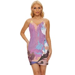 Pink Mountains Grand Canyon Psychedelic Mountain Wrap Tie Front Dress by Modalart