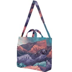 Adventure Psychedelic Mountain Square Shoulder Tote Bag by Modalart