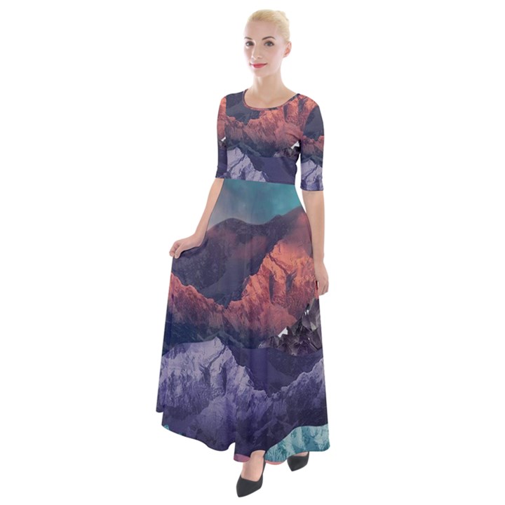 Adventure Psychedelic Mountain Half Sleeves Maxi Dress